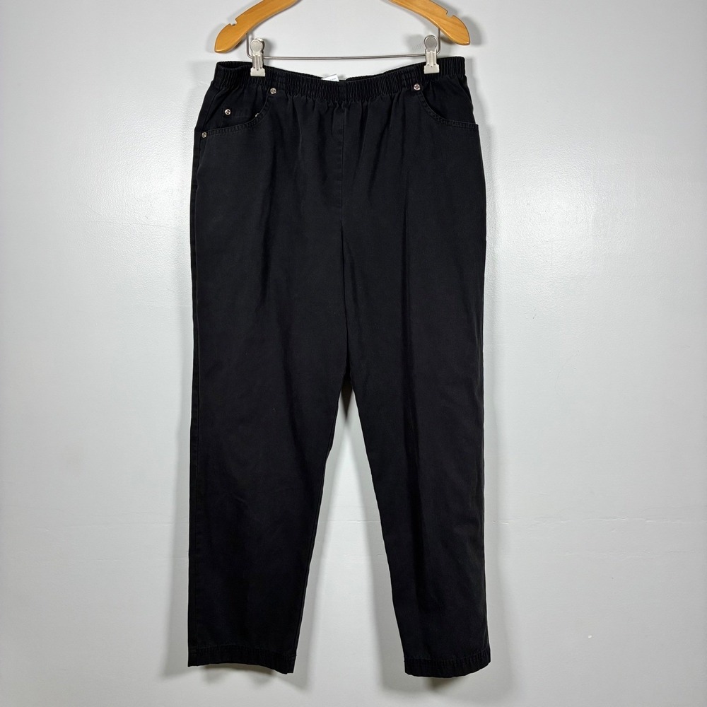 2 Pair BFA Classics Pants L Black Navy Blue Pull On Elastic Waist Straight Comfy
